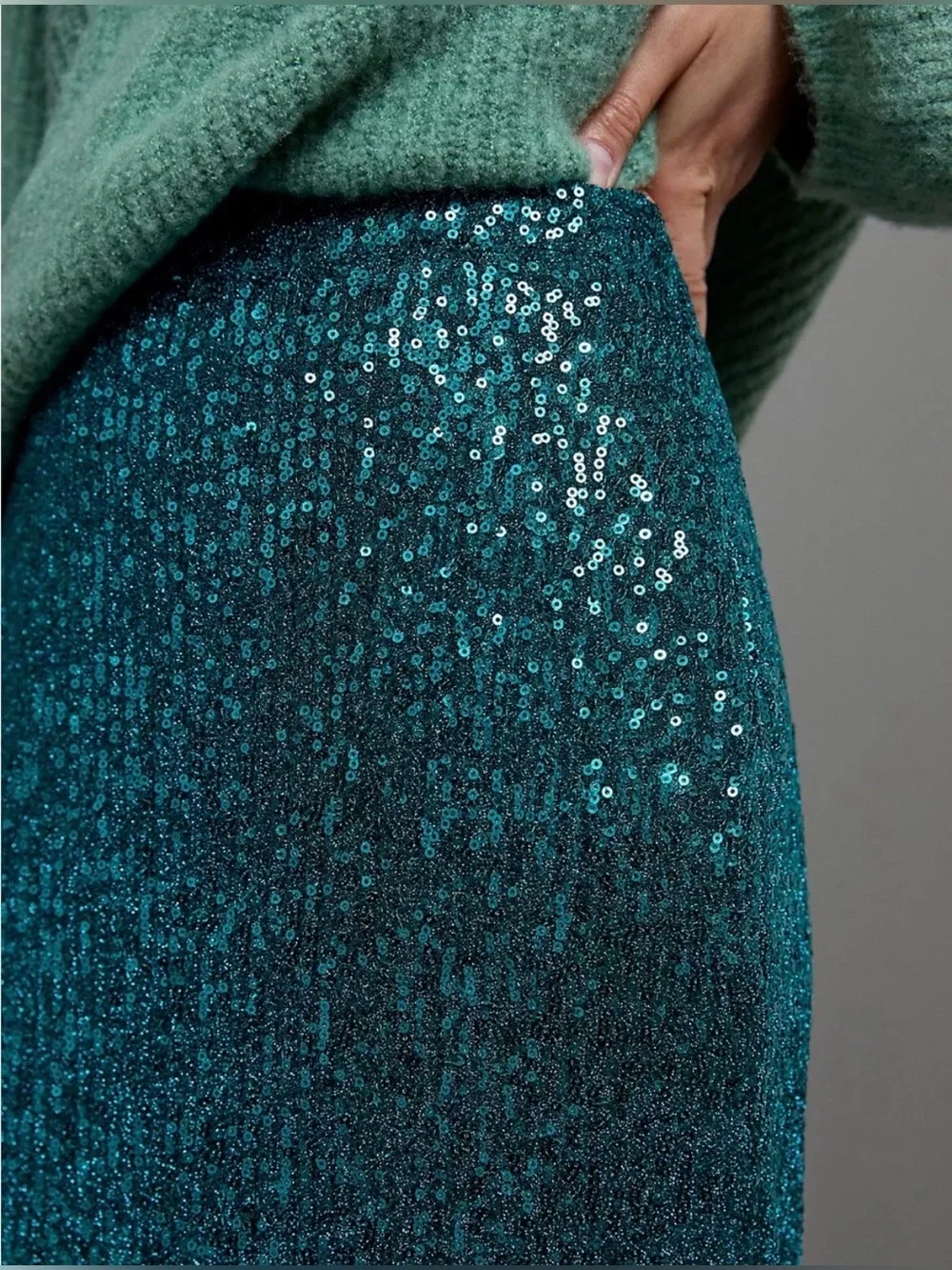 Anthropologie Maeve Teal Sequin Midi Skirt, size M